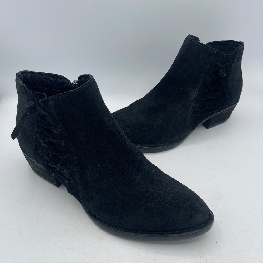 Born Black Suede Lace Up Tassel Ankle Boots Womens 10M Comfort Western Classic